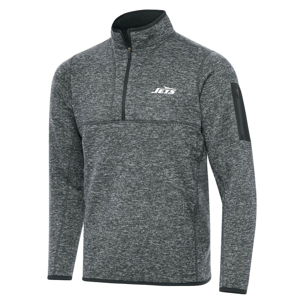 New York Jets Antigua Fortune Quarter-Zip Pullover Jacket Heather Gray | NFL