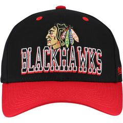 Chicago Blackhawks Mitchell & Ness Backside Script Two-Tone Pro Crown Adjustable Hat - Black/Red - NHL