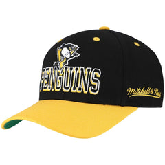 Pittsburgh Penguins Mitchell & Ness Backside Script Two-Tone Pro Crown Adjustable Hat - Black/Gold - NHL