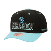 Seattle Kraken Mitchell & Ness Backside Script Two-Tone Pro Crown Adjustable Hat - Black/Light Blue - NHL