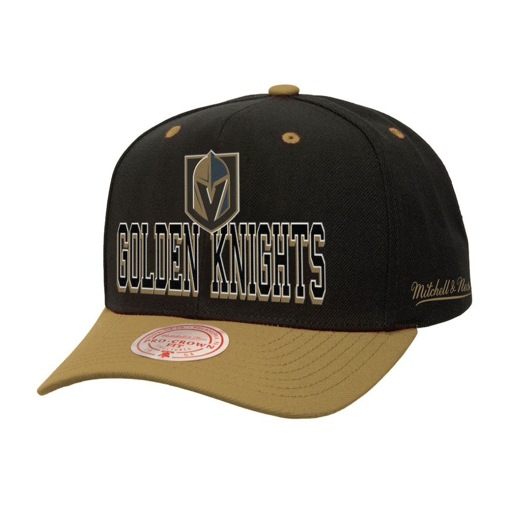 Vegas Golden Knights Mitchell & Ness Backside Script Two-Tone Pro Crown Adjustable Hat - Black/Gold - NHL