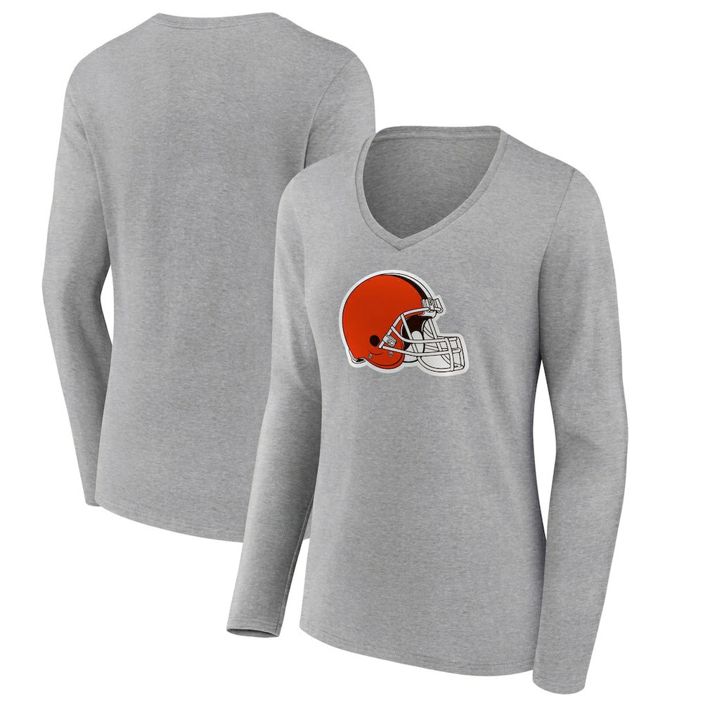 Cleveland Browns Women's Primary Logo Long Sleeve V-Neck T-Shirt Gray | NFL