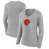 Cleveland Browns Women's Primary Logo Long Sleeve V-Neck T-Shirt Gray | NFL