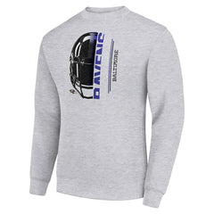 Baltimore Ravens Starter Half Helmet Team Graphic Tri-Blend Fleece Pullover Sweatshirt Heather Gray | NFL