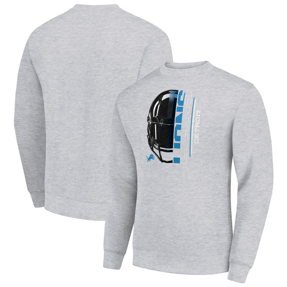 Detroit Lions Starter Half Helmet Team Graphic Tri-Blend Fleece Pullover Sweatshirt Heather Gray | NFL