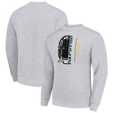 Green Bay Packers Starter Half Helmet Team Graphic Tri-Blend Fleece Pullover Sweatshirt Heather Gray | NFL