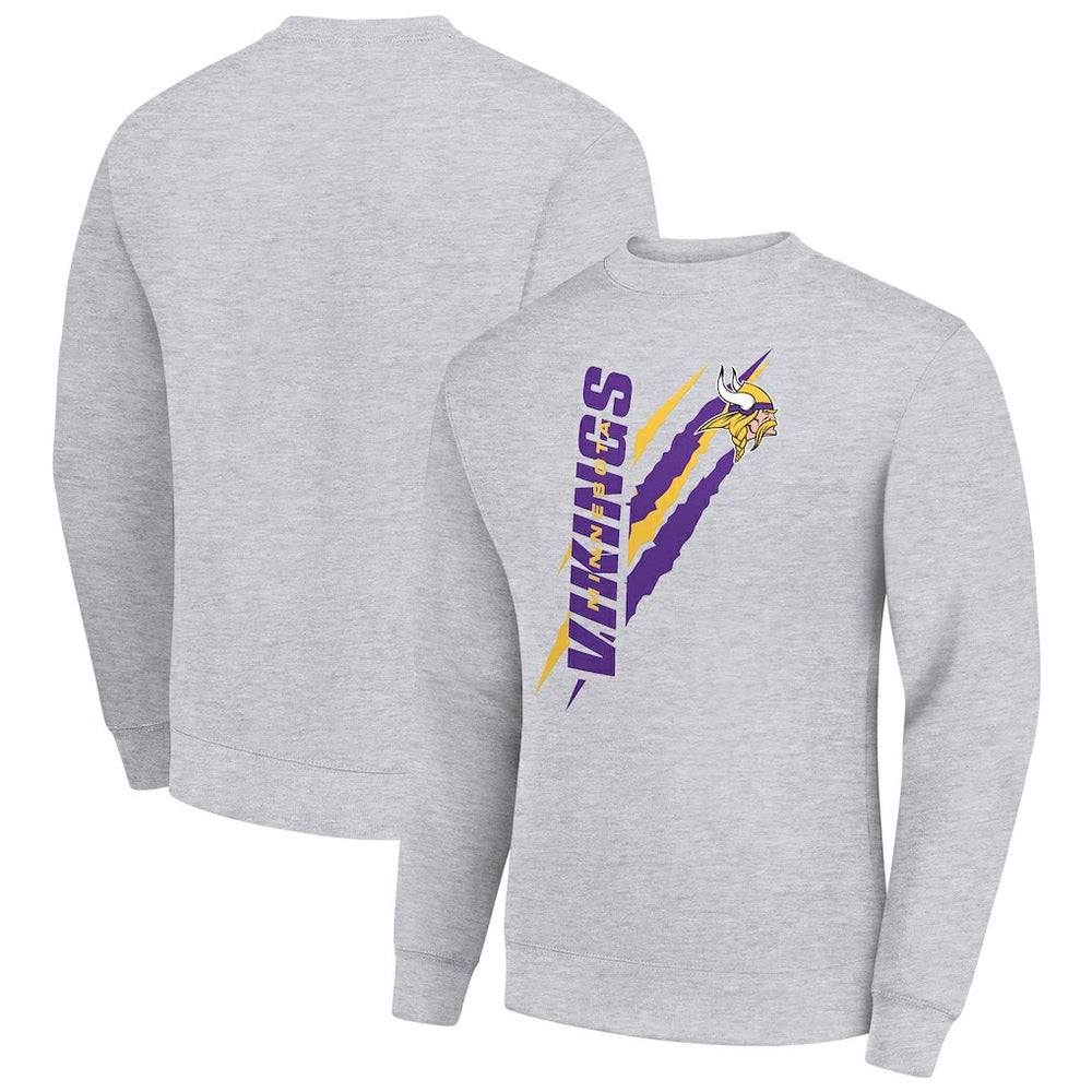 Minnesota Vikings Starter Color Scratch Team Graphic Fleece Pullover Sweatshirt Heather Gray | NFL