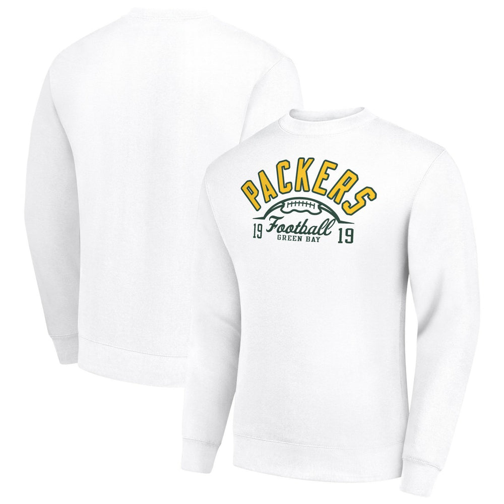 Green Bay Packers Starter Half Ball Team Graphic Tri-Blend Fleece Pullover Sweatshirt White | NFL