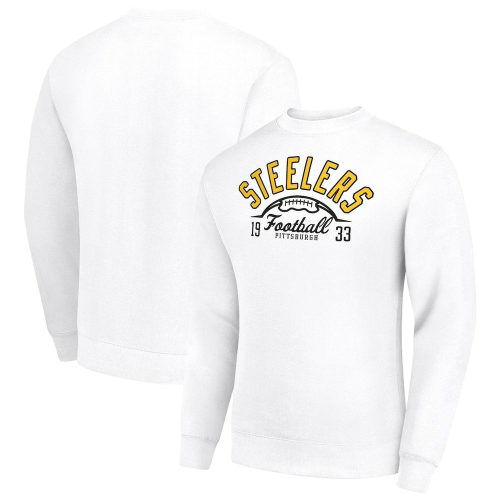 Pittsburgh Steelers Starter Half Ball Team Graphic Tri-Blend Fleece Pullover Sweatshirt White | NFL