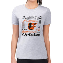 Baltimore Orioles G-III 4Her by Carl Banks Women's Super-Slim Fit Lightweight Collage Team Graphic Crew Neck T-Shirt - MLB
