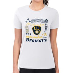 Milwaukee Brewers G-III 4Her by Carl Banks Women's Super-Slim Fit Lightweight Collage Team Graphic Crew Neck T-Shirt - MLB