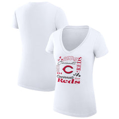 Cincinnati Reds G-III 4Her by Carl Banks Women's Super-Slim Fit Lightweight Collage Team Graphic V-Neck T-Shirt - MLB