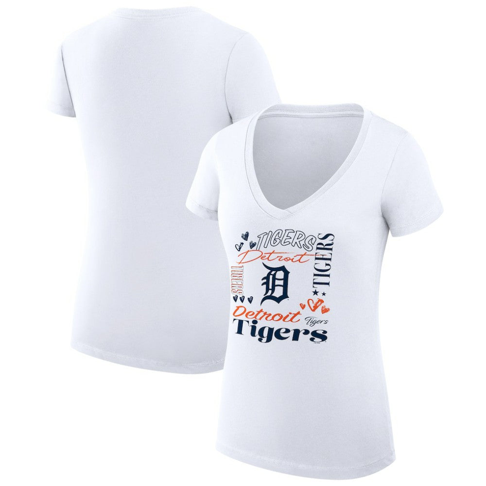 Detroit Tigers G-III 4Her by Carl Banks Women's Super-Slim Fit Lightweight Collage Team Graphic V-Neck T-Shirt - MLB