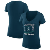 Seattle Mariners G-III 4Her by Carl Banks Women's Super-Slim Fit Lightweight Collage Team Graphic V-Neck T-Shirt - MLB