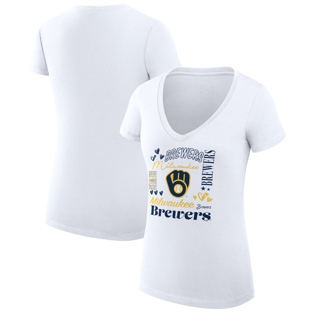 Milwaukee Brewers G-III 4Her by Carl Banks Women's Super-Slim Fit Lightweight Collage Team Graphic V-Neck T-Shirt - MLB