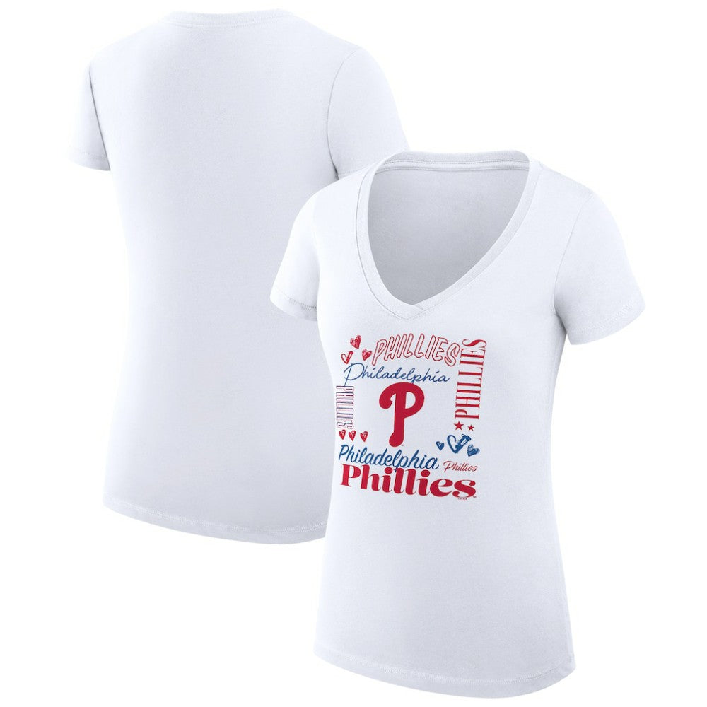 Philadelphia Phillies G-III 4Her by Carl Banks Women's Super-Slim Fit Lightweight Collage Team Graphic V-Neck T-Shirt - MLB