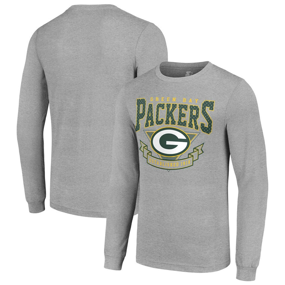 Green Bay Packers Starter '80s Inspired Team Logo Long Sleeve T-Shirt Heather Gray | NFL
