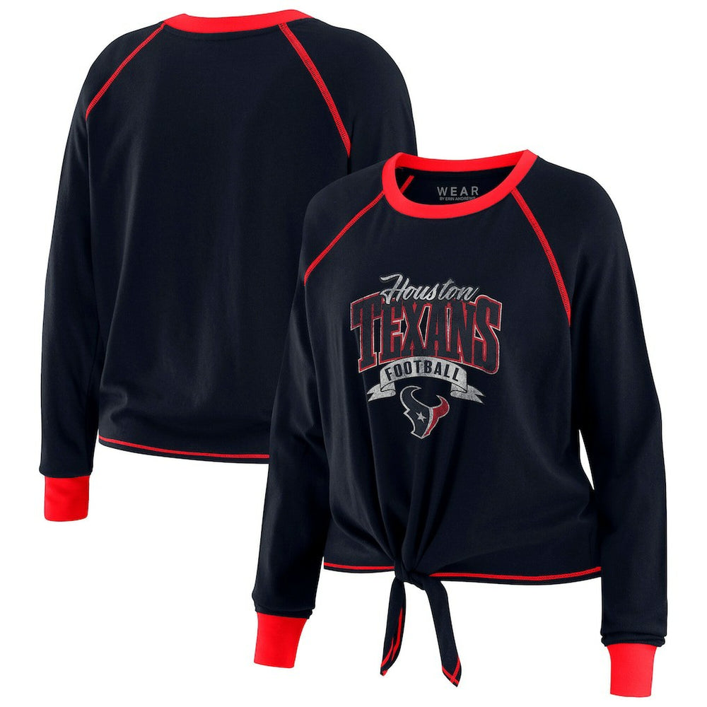 Houston Texans WEAR by Erin Andrews Women's Tie-Front Long Sleeve Top Navy/Red | NFL