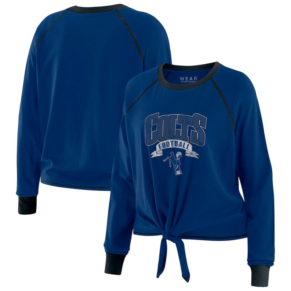 Indianapolis Colts WEAR by Erin Andrews Women's Tie-Front Long Sleeve Top Royal/Black | NFL