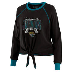 Jacksonville Jaguars WEAR by Erin Andrews Women's Tie-Front Long Sleeve Top Black/Teal | NFL
