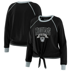 Las Vegas Raiders WEAR by Erin Andrews Women's Tie-Front Long Sleeve Top Black/Gray | NFL