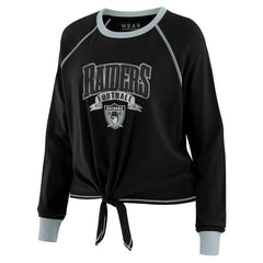 Las Vegas Raiders WEAR by Erin Andrews Women's Tie-Front Long Sleeve Top Black/Gray | NFL