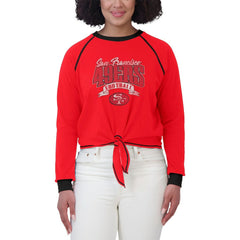 San Francisco 49ers WEAR by Erin Andrews Women's Tie-Front Long Sleeve Top Scarlet/Black | NFL