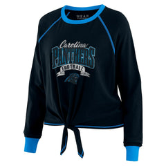 Carolina Panthers WEAR by Erin Andrews Women's Tie-Front Long Sleeve Top Black/Blue | NFL