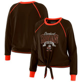 Cleveland Browns WEAR by Erin Andrews Women's Tie-Front Long Sleeve Top Brown/Orange | NFL