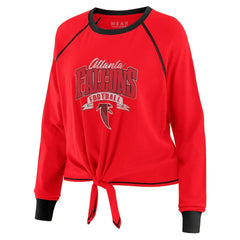 Atlanta Falcons WEAR by Erin Andrews Women's Tie-Front Long Sleeve Top Red/Black | NFL
