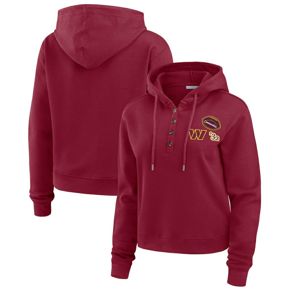 Washington Commanders WEAR by Erin Andrews Women's Waffle Hoodie Pullover Top Burgundy | NFL