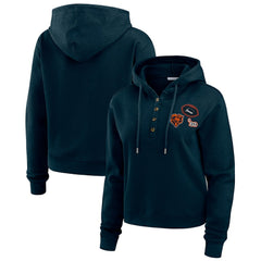 Chicago Bears WEAR by Erin Andrews Women's Waffle Hoodie Pullover Top Navy | NFL