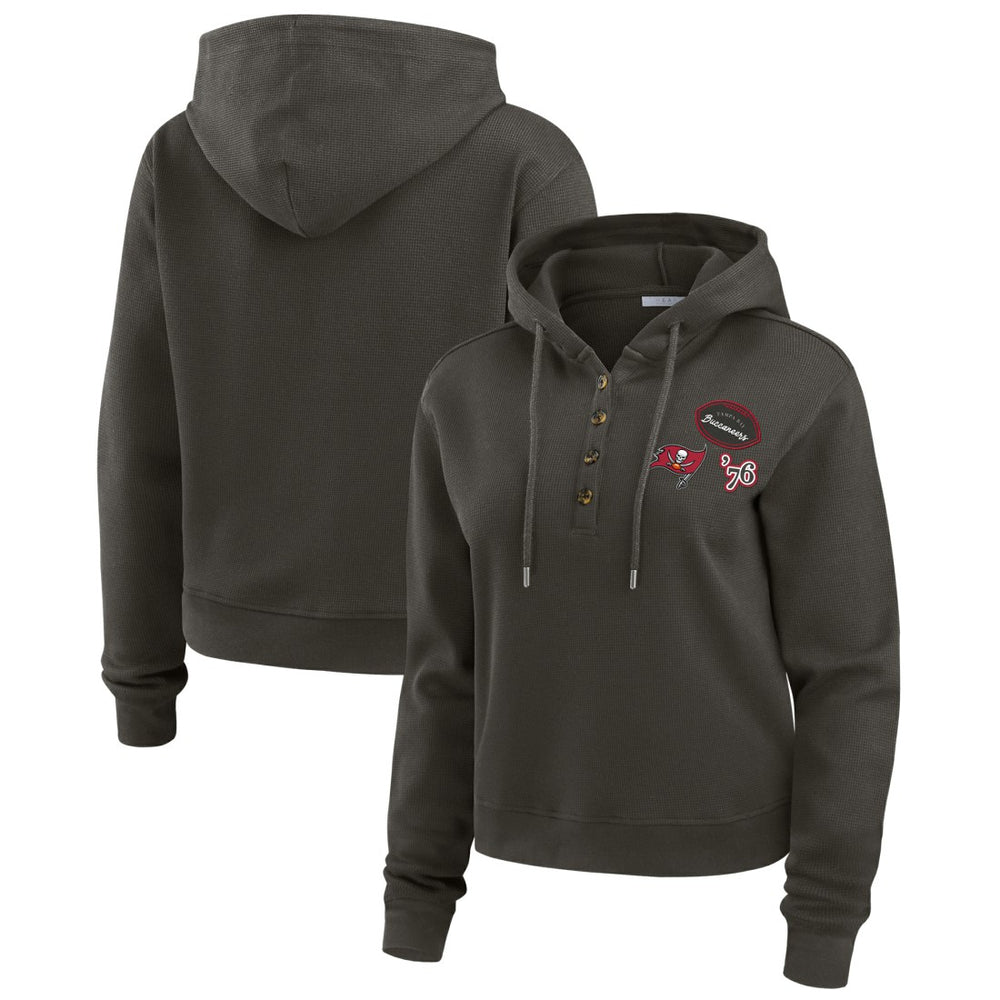 Tampa Bay Buccaneers WEAR by Erin Andrews Women's Waffle Hoodie Pullover Top Pewter | NFL