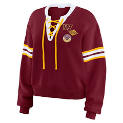 Washington Commanders WEAR by Erin Andrews Women's Lace-Up Pullover Sweatshirt Burgundy | NFL
