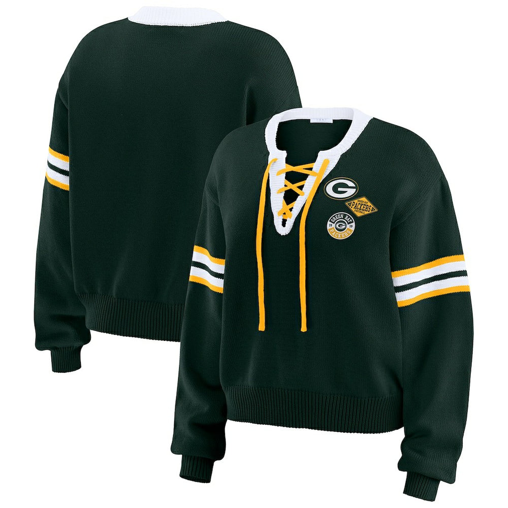 Green Bay Packers WEAR by Erin Andrews Women's Lace-Up Pullover Sweatshirt Green | NFL