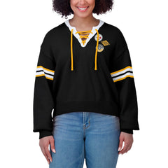 Pittsburgh Steelers WEAR by Erin Andrews Women's Lace-Up Pullover Sweatshirt Black | NFL