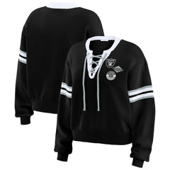 Las Vegas Raiders WEAR by Erin Andrews Women's Lace-Up Pullover Sweatshirt Black | NFL