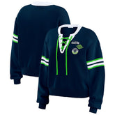 Seattle Seahawks WEAR by Erin Andrews Women's Lace-Up Pullover Sweatshirt Navy | NFL
