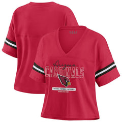 Arizona Cardinals WEAR by Erin Andrews Women's Color Block Boxy Modest Crop V-Neck T-Shirt Cardinal | NFL