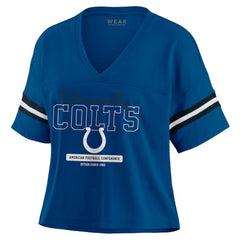 Indianapolis Colts WEAR by Erin Andrews Women's Color Block Boxy Modest Crop V-Neck T-Shirt Royal | NFL