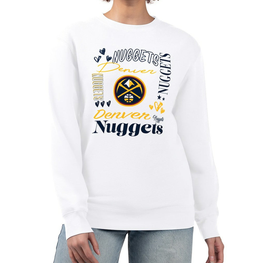 Denver Nuggets G-III 4Her by Carl Banks Women's Collage Team Graphic Fleece Pullover Sweatshirt White - NBA