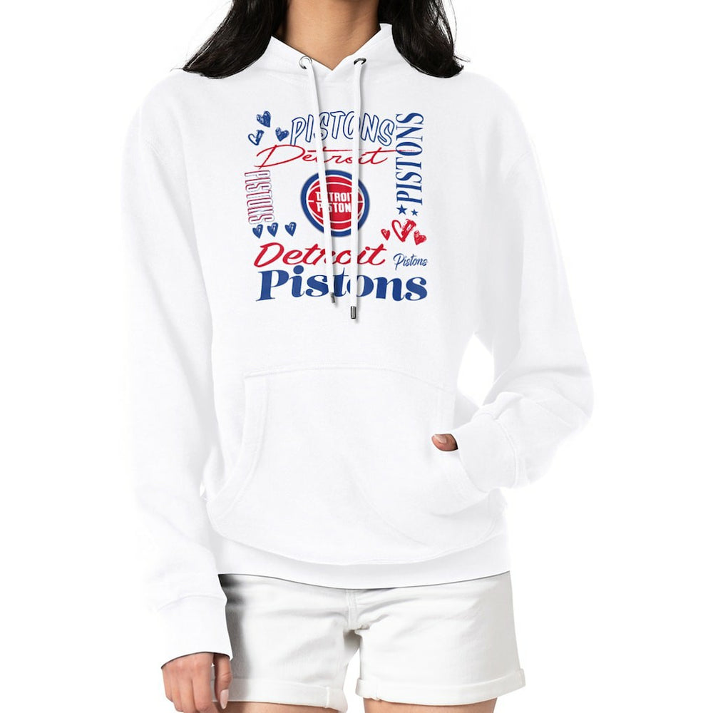 Detroit Pistons G-III 4Her by Carl Banks Women's Team Collage Graphic Fleece Pullover Hoodie White - NBA