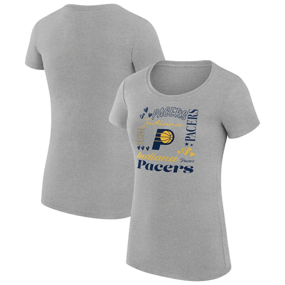 Indiana Pacers G-III 4Her by Carl Banks Women's Super-Slim Fit Lightweight Team Name Collage Graphic T-Shirt Heather Gray - NBA