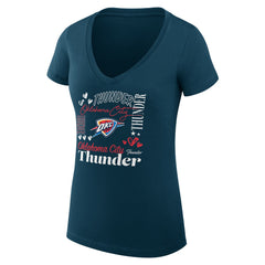 Oklahoma City Thunder G-III 4Her by Carl Banks Women's Super-Slim Fit Lightweight Team Name Collage Graphic V-Neck T-Shirt Navy - NBA