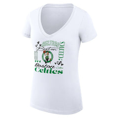 Boston Celtics G-III 4Her by Carl Banks Women's Super-Slim Fit Lightweight Team Name Collage Graphic V-Neck T-Shirt White - NBA