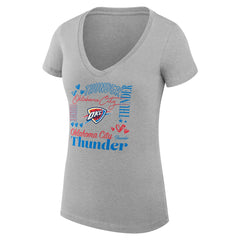 Oklahoma City Thunder G-III 4Her by Carl Banks Women's Super-Slim Fit Lightweight Team Name Collage Graphic V-Neck T-Shirt Heather Gray - NBA