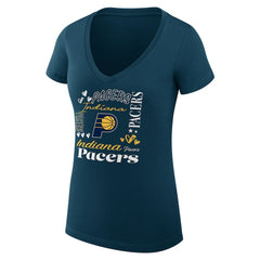 Indiana Pacers G-III 4Her by Carl Banks Women's Super-Slim Fit Lightweight Team Name Collage Graphic V-Neck T-Shirt Navy - NBA
