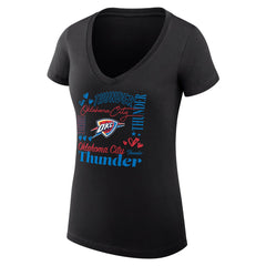 Oklahoma City Thunder G-III 4Her by Carl Banks Women's Super-Slim Fit Lightweight Team Name Collage Graphic V-Neck T-Shirt Black - NBA