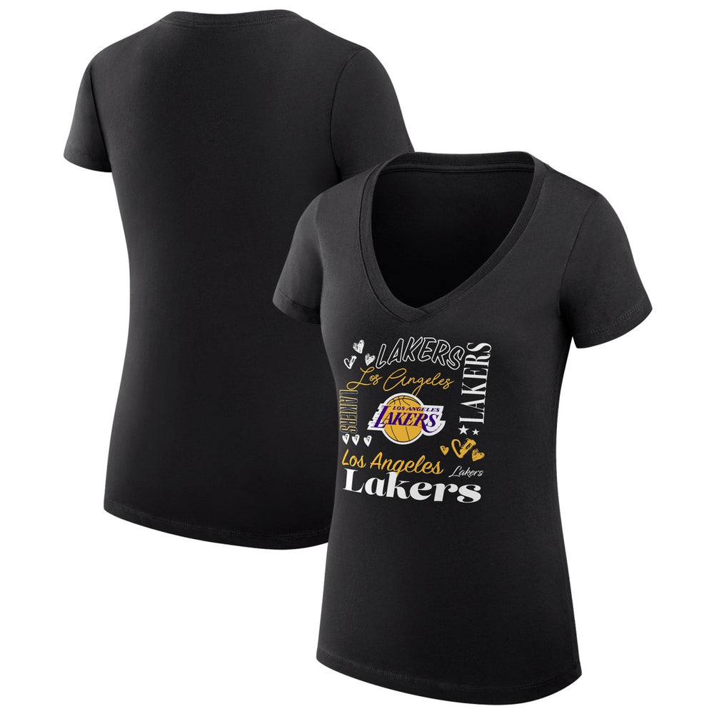 Los Angeles Lakers G-III 4Her by Carl Banks Women's Super-Slim Fit Lightweight Team Name Collage Graphic V-Neck T-Shirt Black - NBA