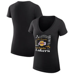 Los Angeles Lakers G-III 4Her by Carl Banks Women's Super-Slim Fit Lightweight Team Name Collage Graphic V-Neck T-Shirt Black - NBA